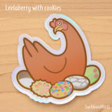 Hen with Cookie Nest - 3" Holographic Vinyl Sticker - Baking with Chickens