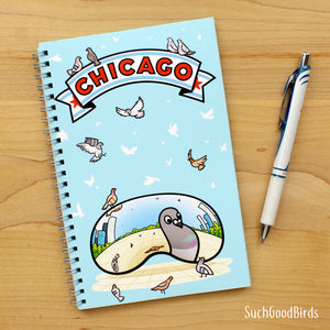 Chicago Bean Pigeon 5.5" x 8.5" Notebook - Blue College Ruled Paper