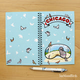 Chicago Bean Pigeon 5.5" x 8.5" Notebook - Blue College Ruled Paper