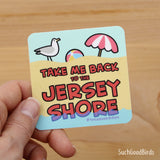 NJ Take Me Back to the Jersey Shore - Beach Umbrella Seagull - New Jersey Sticker - 3" Vinyl Sticker