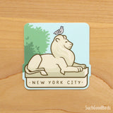 NYC Library Lion with Pigeon - 3" Vinyl Sticker