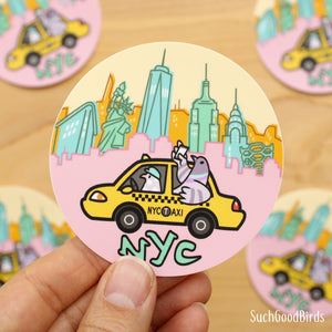 NYC Pigeons Taxi 3" Circle Vinyl Sticker
