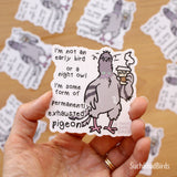 Pigeon Exhausted w Coffee - 3" Vinyl Sticker