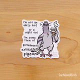 Pigeon Exhausted w Coffee - 3" Vinyl Sticker