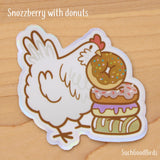 White Chicken with Donuts 3" Holographic Vinyl Sticker - Baking with Chickens