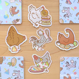 White Chicken with Donuts 3" Holographic Vinyl Sticker - Baking with Chickens