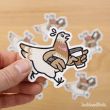Pigeon Running Late w Coffee Tea - 3" Vinyl Sticker