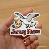 NJ Jersey Shore - Seagull w Pizza - New Jersey Sticker - 3" Vinyl Sticker