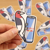 Woodpecker with Energy Drink 3" Vinyl Sticker