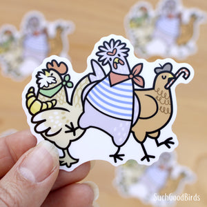 Christmas Birds "Three French Hens" Chickens - 3" Vinyl Sticker