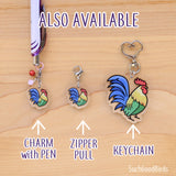 Chickens Pen with Charm - Sebright Hen- 1" acrylic charm with detachable clasp and gel pen