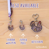 Chickens Pen with Charm - Sebright Hen- 1" acrylic charm with detachable clasp and gel pen