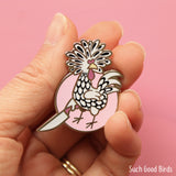 Birds with Knives Enamel Pin - Silver Laced Polish Rooster