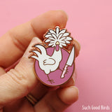 Birds with Knives Enamel Pin - White Polish Rooster