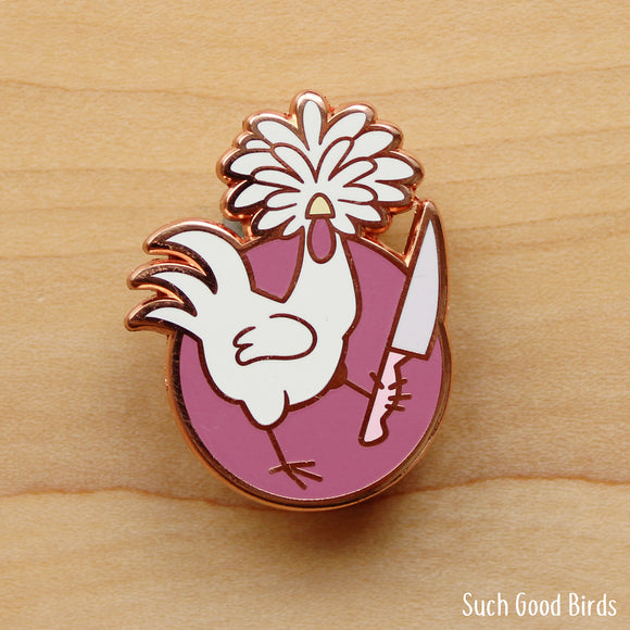Birds with Knives Enamel Pin - White Polish Rooster