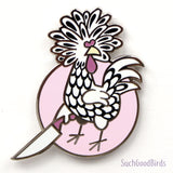 Birds with Knives Enamel Pin - Silver Laced Polish Rooster
