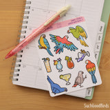 Parrots with Drinks 3.5" x 4.75" PAPER Sticker Sheet